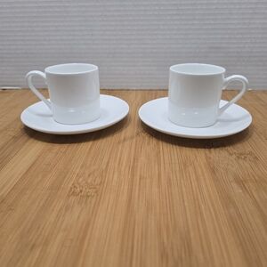 Set of 2 Fitz and Floyd Espresso Cup and Saucer Sets demitasse white